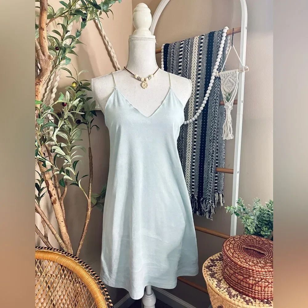 Forever 21 Light Dusty Blue Velvet-Feel Mini Slip Dress